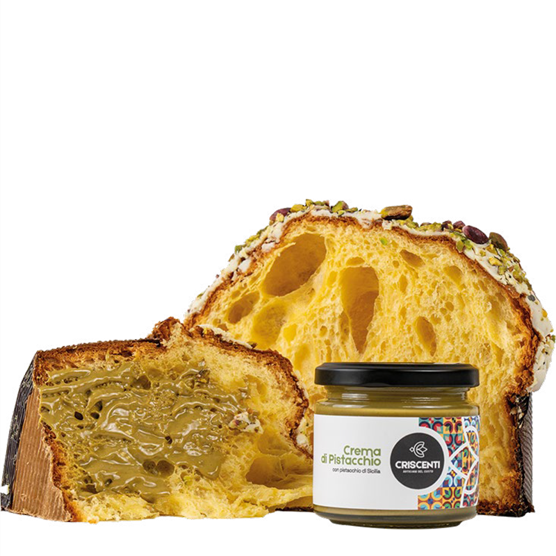 Panettone artigianale al "Pistacchio verde di Bronte D.O.P." - 800 gr. + Crema spalmabile 190 gr.