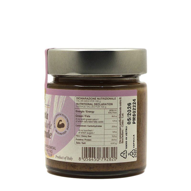 Pasta di Mandorle Integrale 100% varietà " Filippo Cea " Vasetto in vetro - 230 gr.