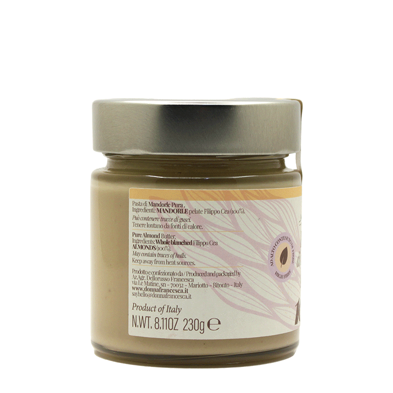 Pasta di Mandorle Pura 100% varietà " Filippo Cea " Vasetto in vetro - 230 gr.