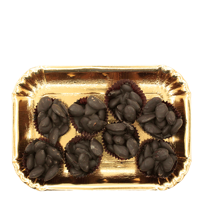 Cestini di Mandorle ricoperti al Cioccolato Fondente - 200 gr.