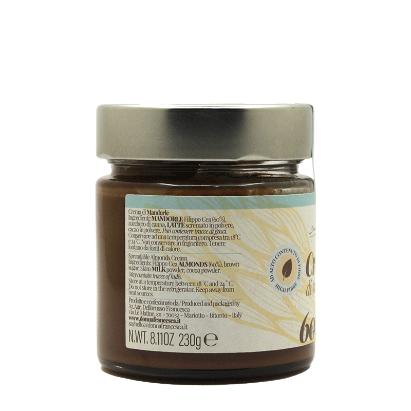 Crema di Mandorle 60%  varietà " Filippo Cea " Vasetto in vetro - 230 gr.