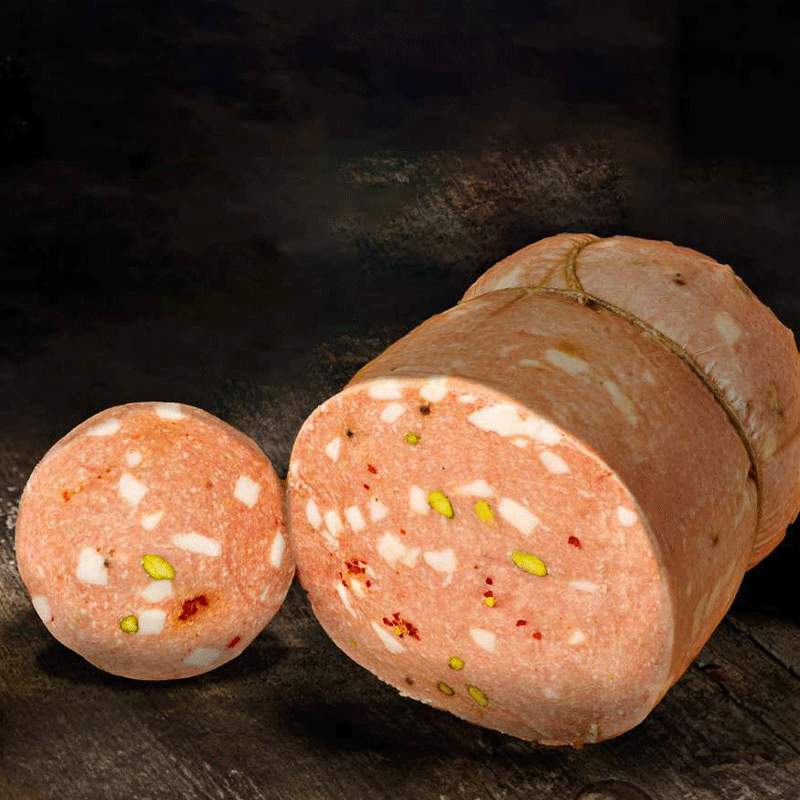 Mortadella al Crusco e Pistacchio di Suino Nero Lucano - Trancio 380 / 420 gr.