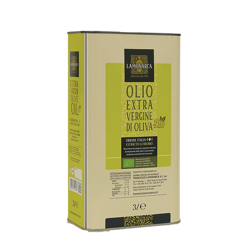 Olio " BIO " Extra Vergine di Oliva 100% Italiano - Cultivar: Coratina - lattina 3 Lt.